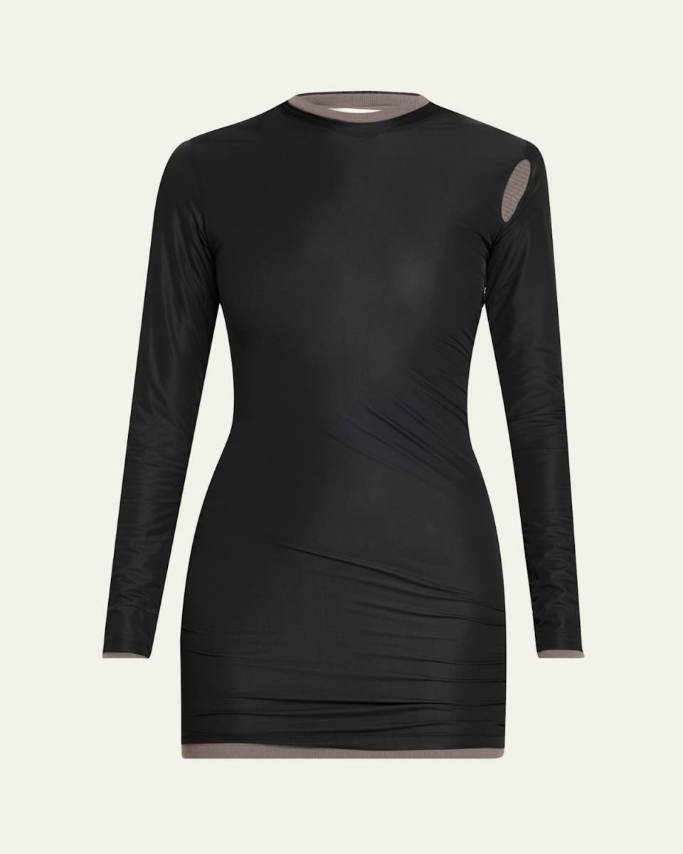 Sheer Overlay Peephole Rib Mini Dress